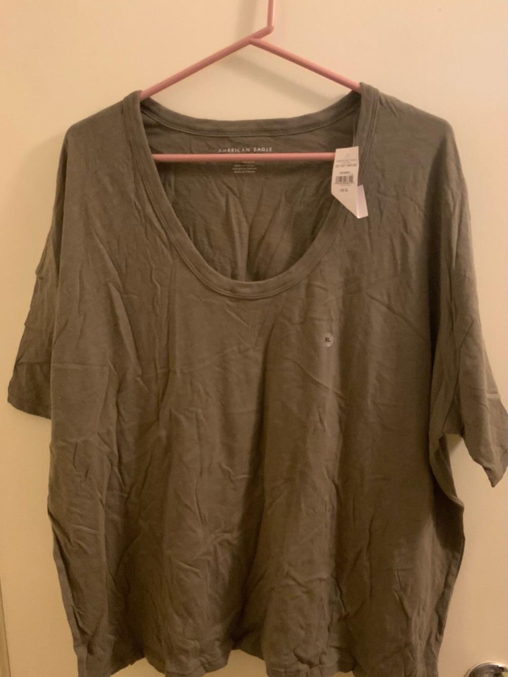 American Eagle Outfitters Olive Scoop Neck Short Sleeve Top